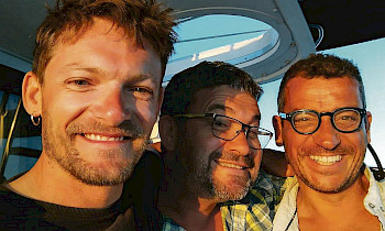 Ein Teil der Crew der «Captain Nikos», Lionel, Marc und Stéphane, auf dem Weg nach Gaza.
